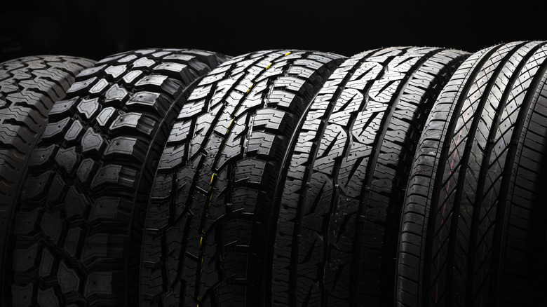 Picture of several tires with different tread patterns