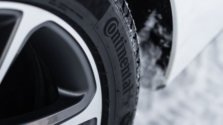 A Continental-branded tire photographed up close