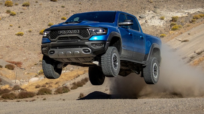 2021 RAM 1500 TRX In Blue Airborne In Off-Road Environment