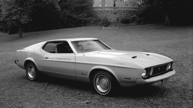 1973 Ford Mustang black and white photo