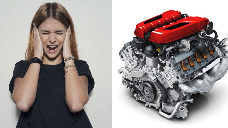 Split Image Of A Woman Covering Her Ears And An Engine