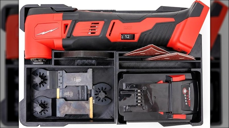 A Milwaukee Packout-designed organizer insert for a sander tool.