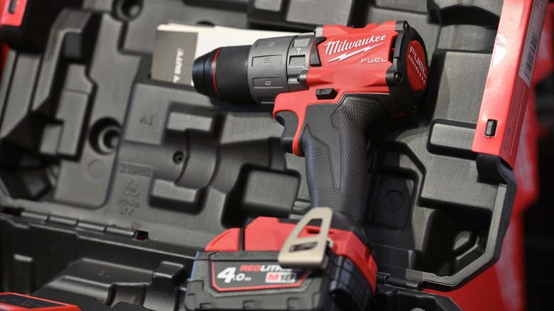 Milwaukee power drill in toolbox