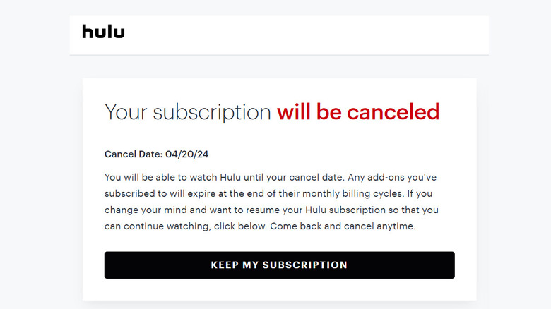 Hulu subscription canceled