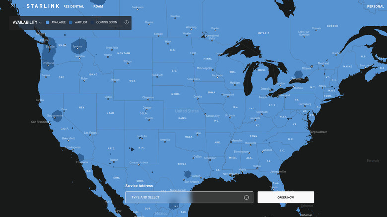 Starlink availability map