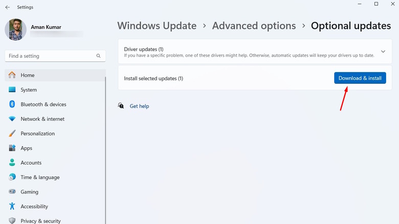 Download & install option on the Windows Settings app.