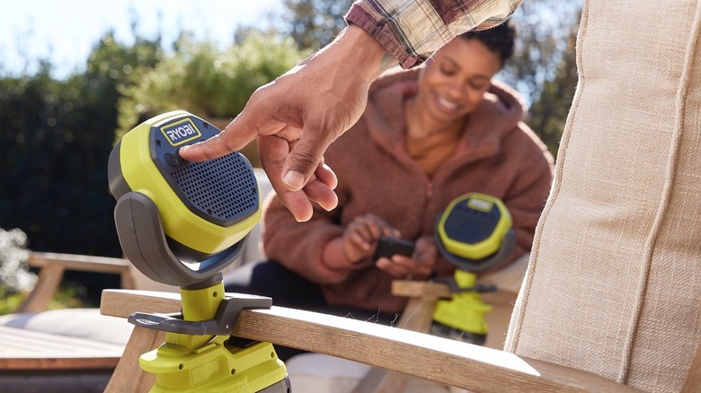 Ryobi Clamp Speaker in use