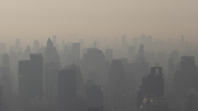 Hazy, polluted air over Bangkok