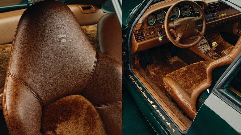 Seatback logo and interior of Aimé Leon Dore Porsche 993 Turbo