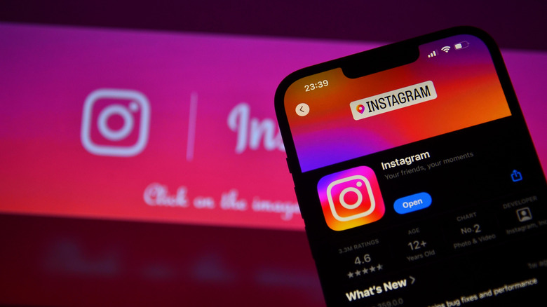 Instagram logo appears on the smartphone screen