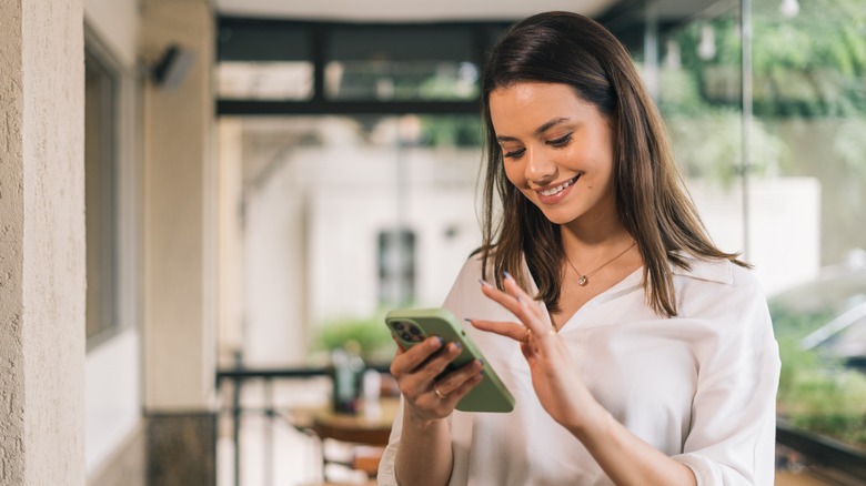 Woman looking at a phone