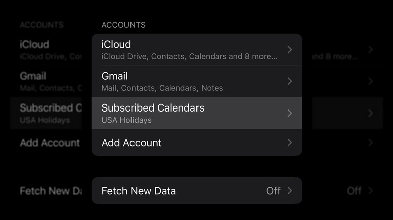 Subscribed Calendars in iPhone Settings