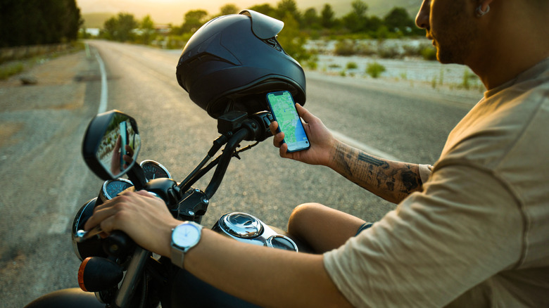 Man taking break motorcycle