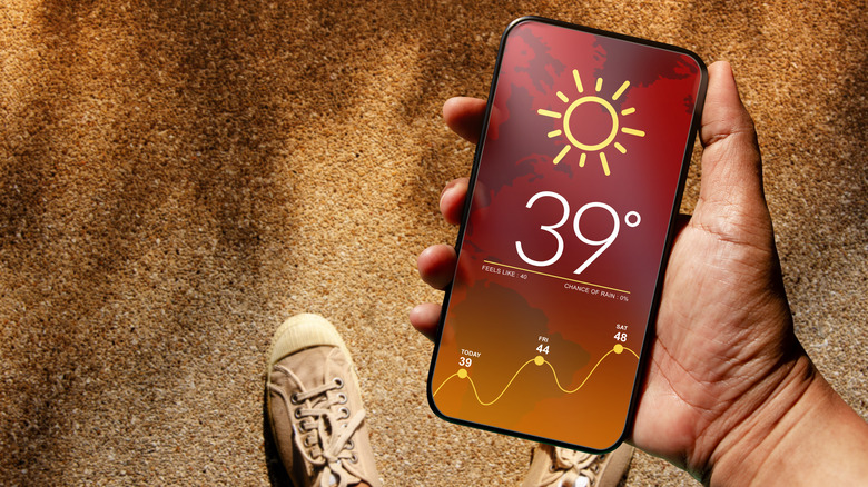 Phone showing weather report