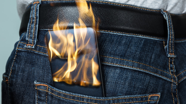 Phone on fire in jeans pocket