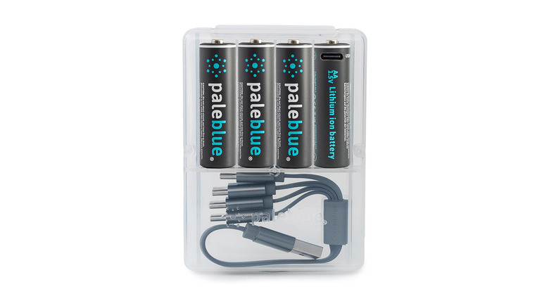 Pale Blue batteries packaging and charging cable