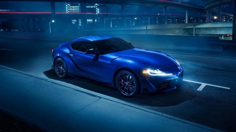 Static shot of a blue 2025 Toyota GR Supra