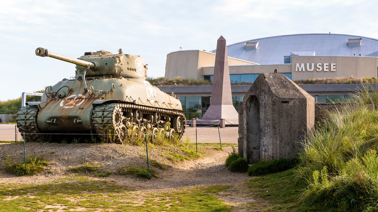 A Sherman M4 tank on display outside memorial