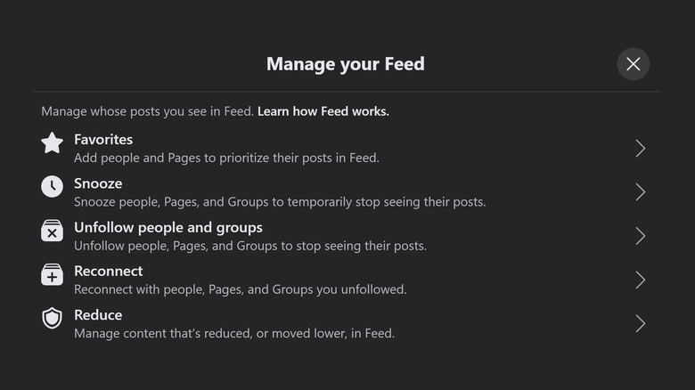 Facebook manage your feed