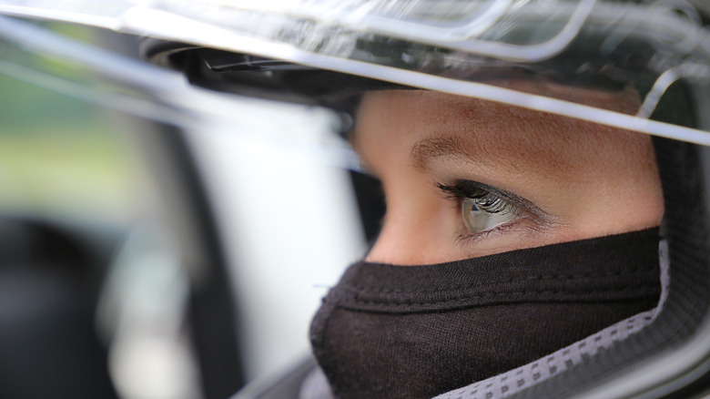 woman wearing helmet with balaclava