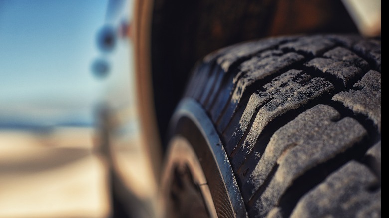 Sand in tread on tire