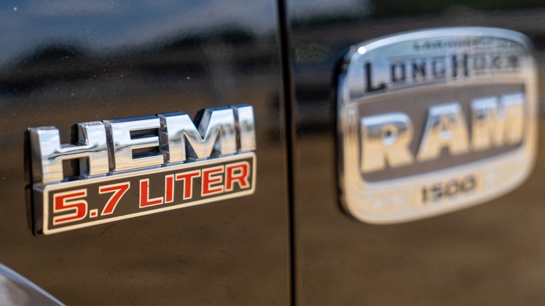5.7-liter HEMI badge on a Ram 1500 Longhorn Edition pickup