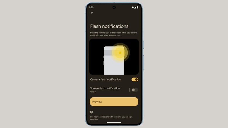 flash notifications settings on Android