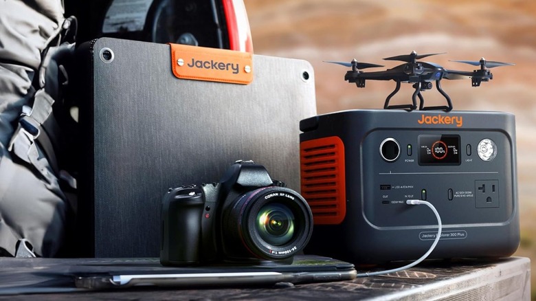 Jackery equipment sitting on a truck tailgate