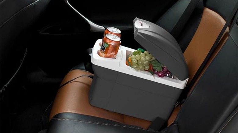 Electric cooler in a car backseat