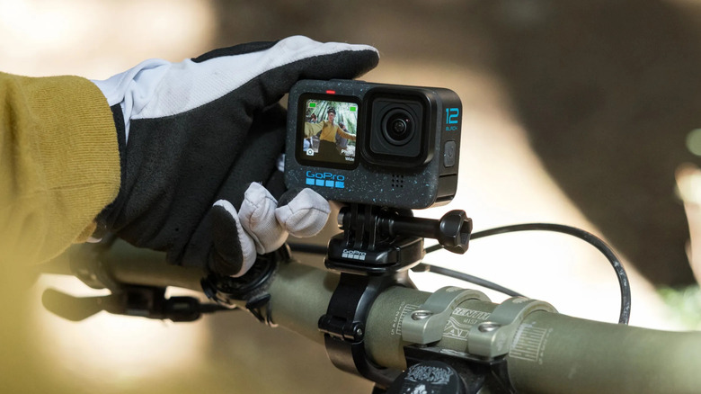 GoPro Hero12 mounted to bicycle handle