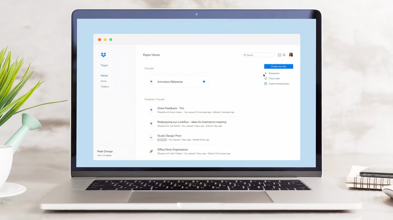 Dropbox Paper interface on laptop screen