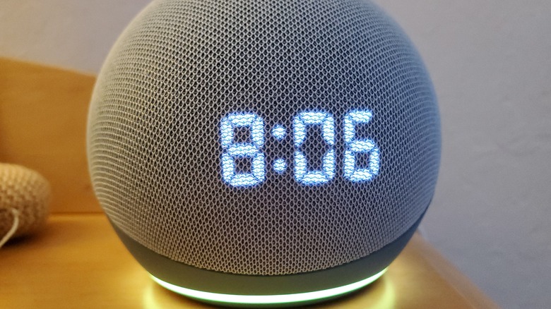 Amazon Echo Dot displaying clock