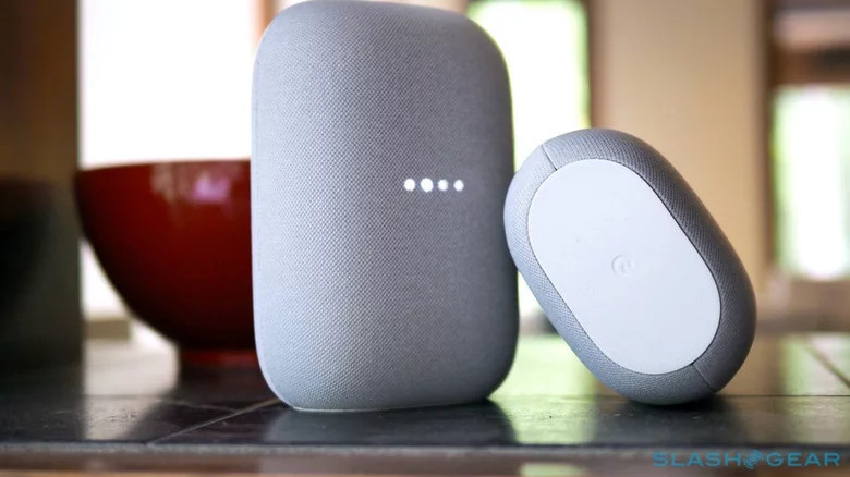 Google Nest Audio speakers on table