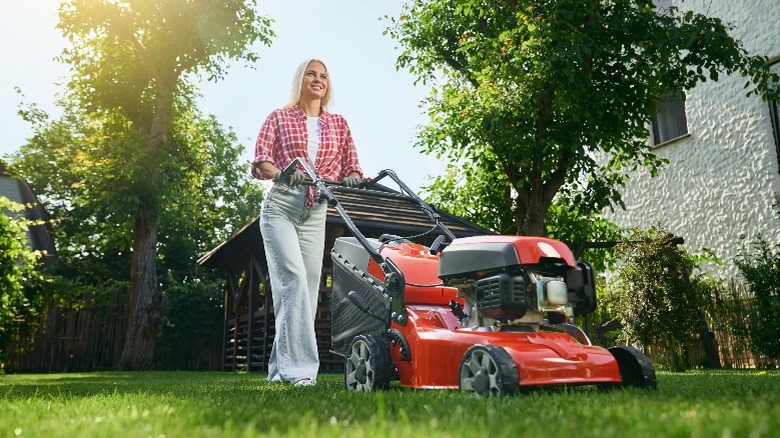 person mowing their lawn