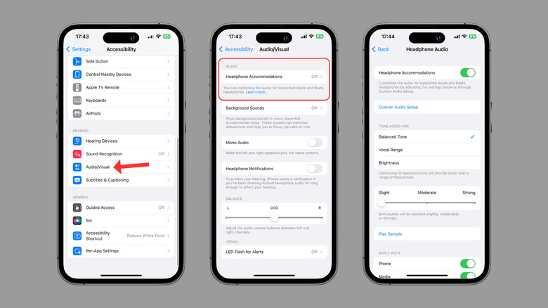 Steps to enable Headphone Accommodations on iPhone