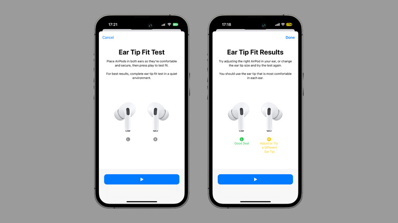 Screenshot of Ear Tip Fit Test of AirPods Pro