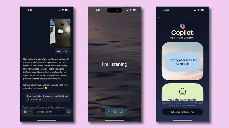 Screenshots of the Microsoft Copilot app