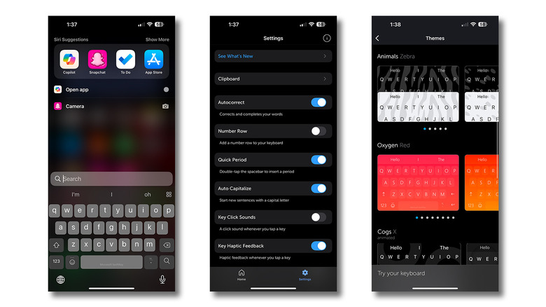 Screenshots of the Microsoft SwiftKey app