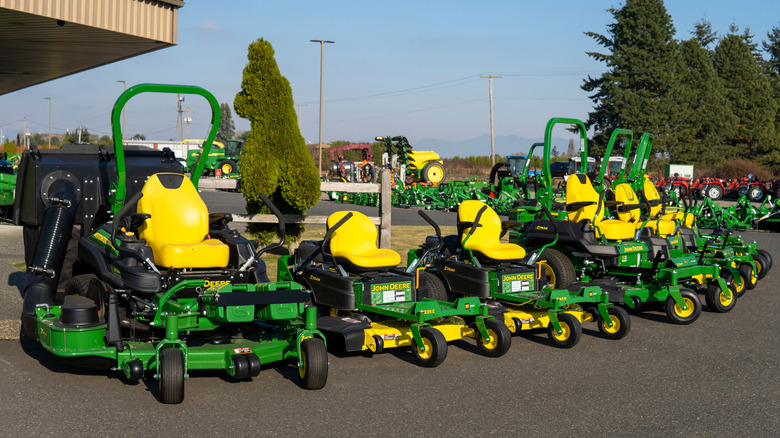 several zero-turn mowers