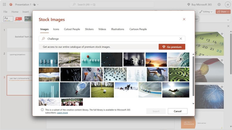 Stock images in Microsoft PowerPoint