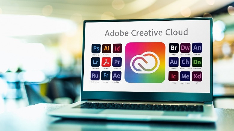 Logos of Adobe apps on a laptop
