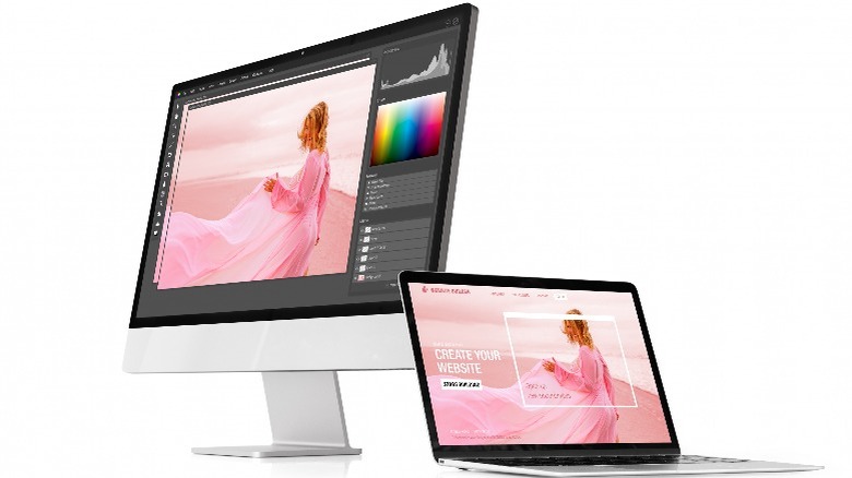 iMac and MacBook running editing software