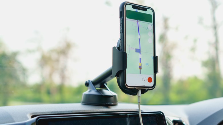 mobile phone mount on car dashboard