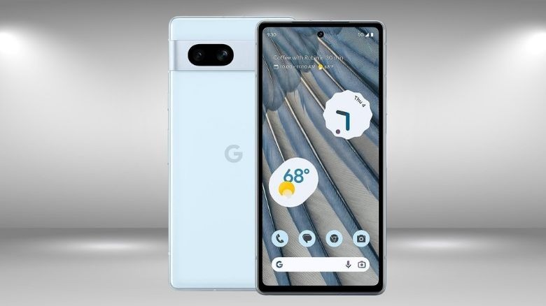 Google Pixel 7a against a grey backdrop
