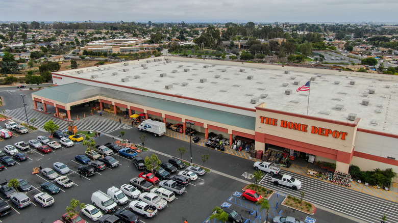 aerial view of home depot and parking lot