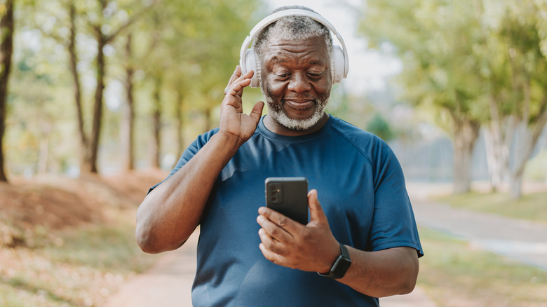 Man listening to music while outside