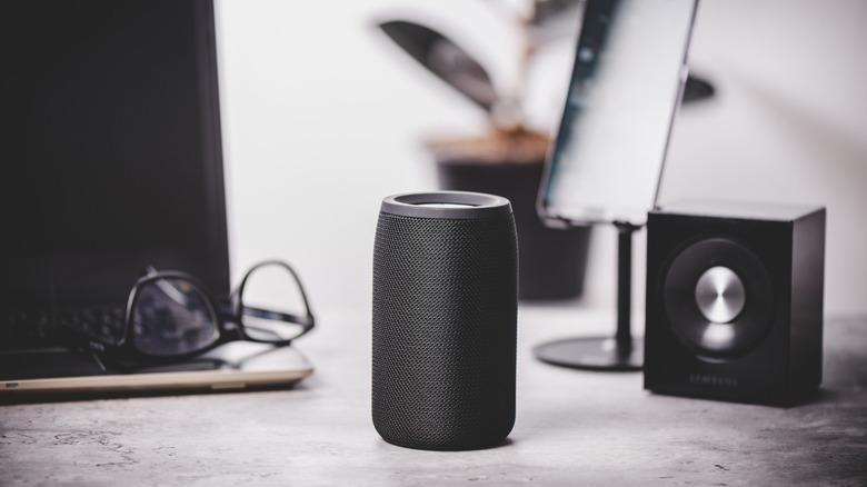 Bluetooth speaker on a desk