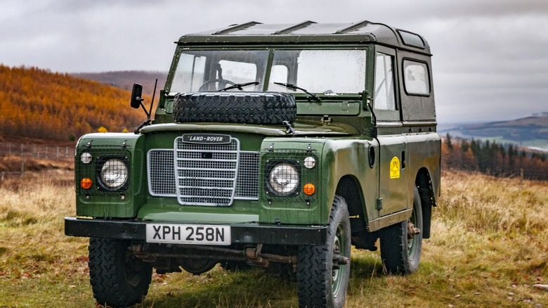 green Land Rover in nature