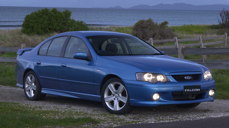 A blue 2002 Ford Falcon (Australian-market version).