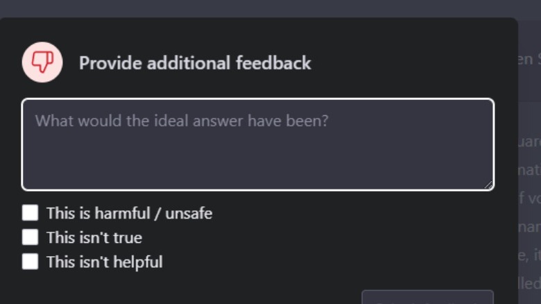 ChatGPT negative feedback menu